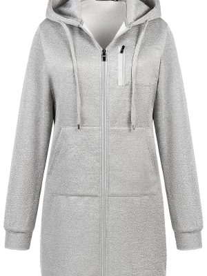 Women's Plus Size Casual Zip Up Hoodie Long Tunic Sweatshirts Fleece Jackets