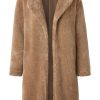 Women's Fuzzy Fleece Lapel Open Front Long Cardigan Coat Faux Fur Warm Winter Outwear Jackets