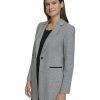 Women's Long Plaid Fitted Single Button Blazer