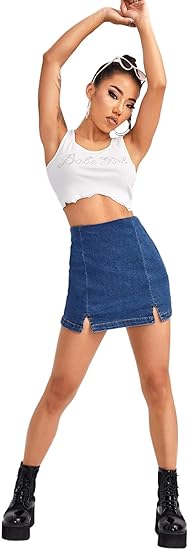 Women's Casual Split Hem High Waist Denim Skorts Skirt Shorts