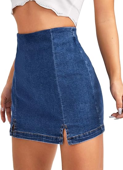 Women's Casual Split Hem High Waist Denim Skorts Skirt Shorts