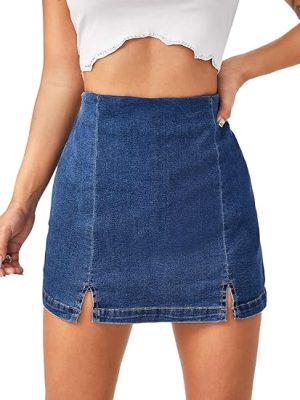 Women's Casual Split Hem High Waist Denim Skorts Skirt Shorts