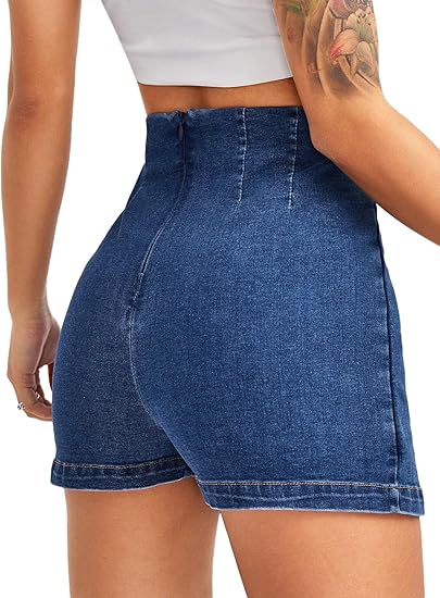 Women's Casual Split Hem High Waist Denim Skorts Skirt Shorts
