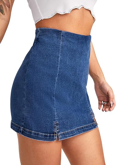 Women's Casual Split Hem High Waist Denim Skorts Skirt Shorts